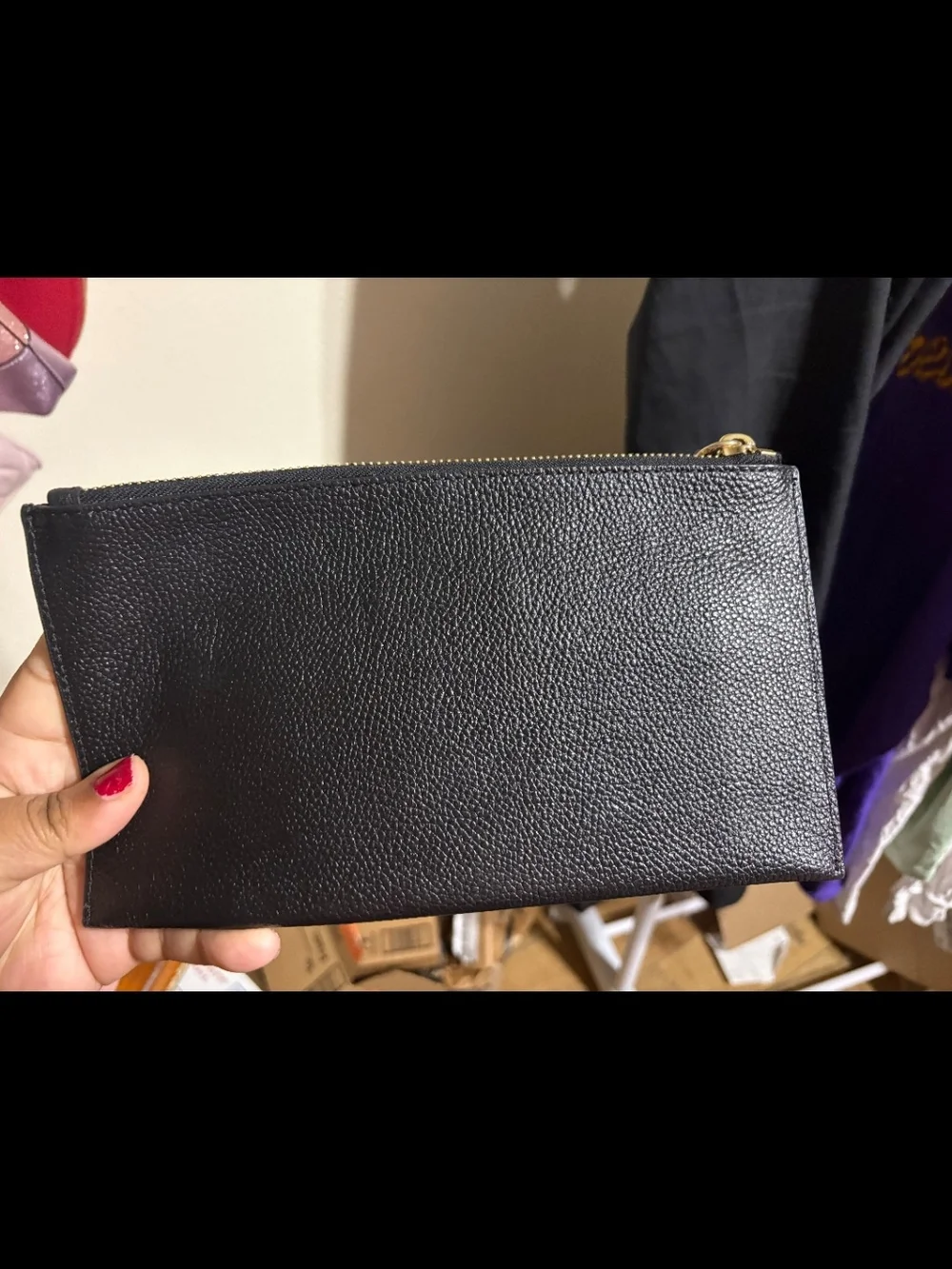 Michael Kors Black Pebbled Leather Zip Wristlet with Gold Logo